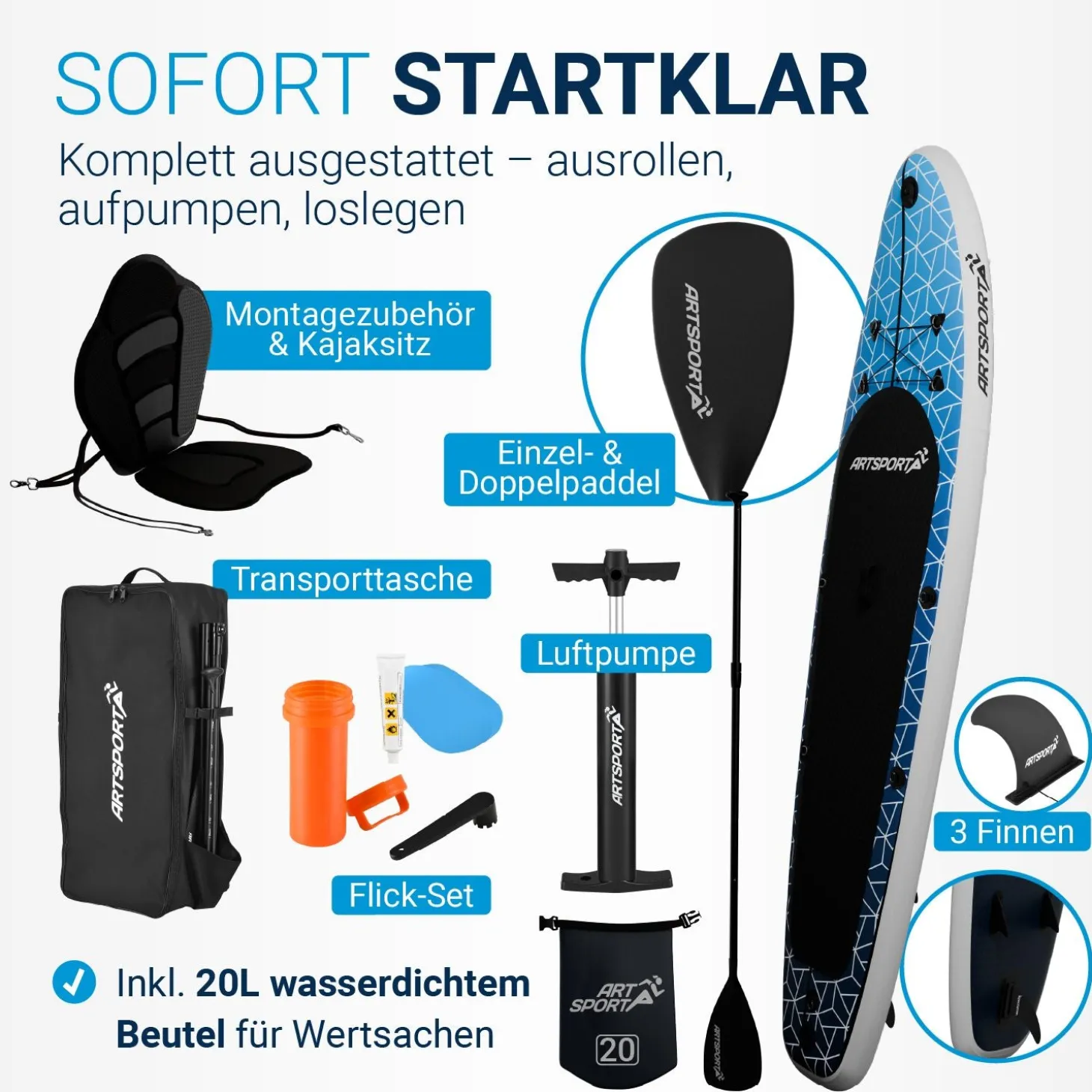 Stand Up Paddling Board mit Kajaksitz