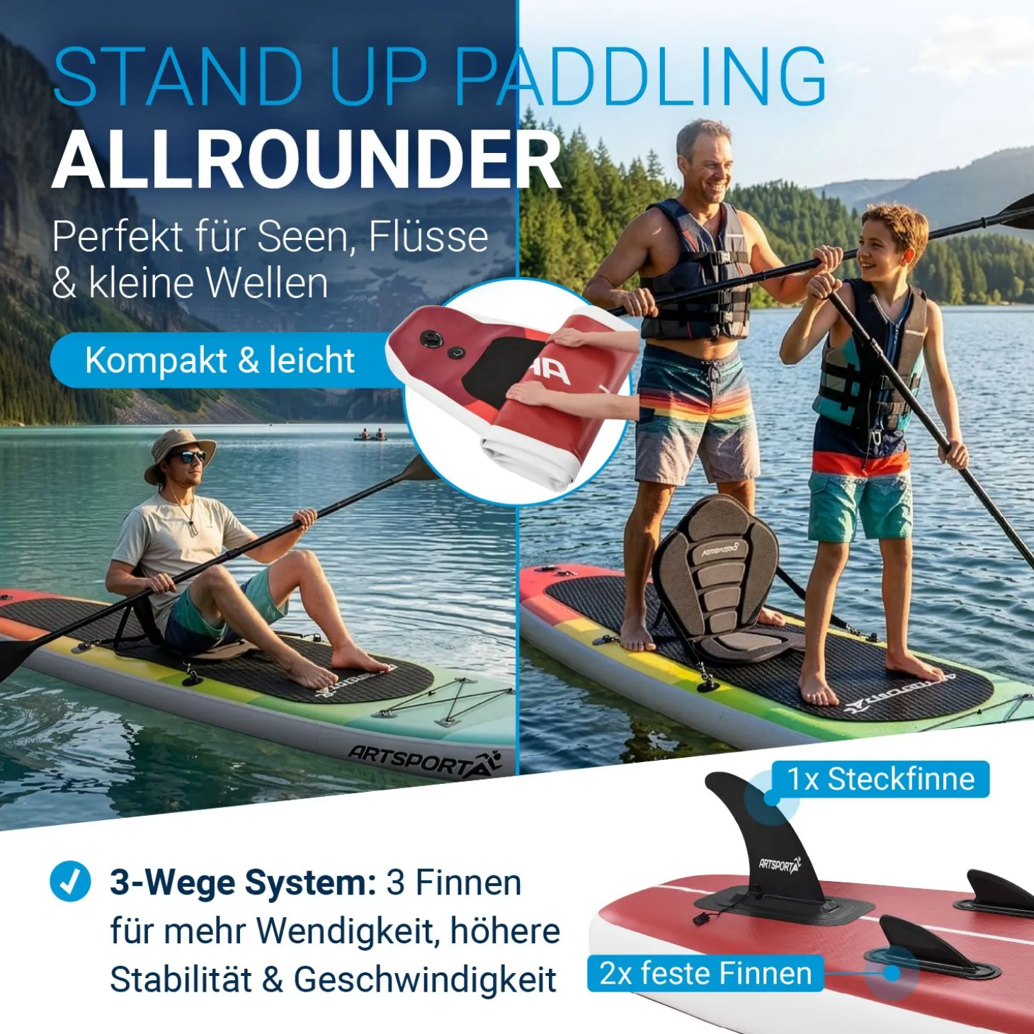 Stand Up Paddling Board mit Kajaksitz
