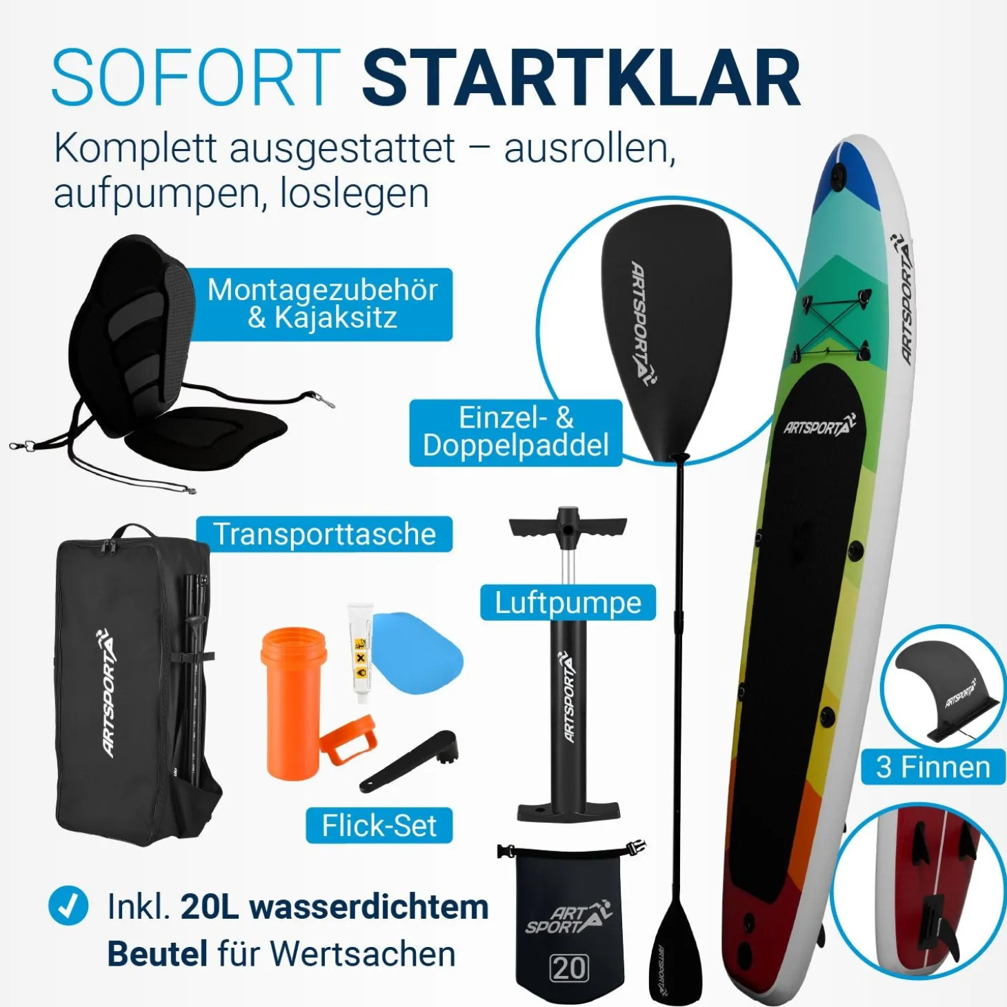 Stand Up Paddling Board mit Kajaksitz