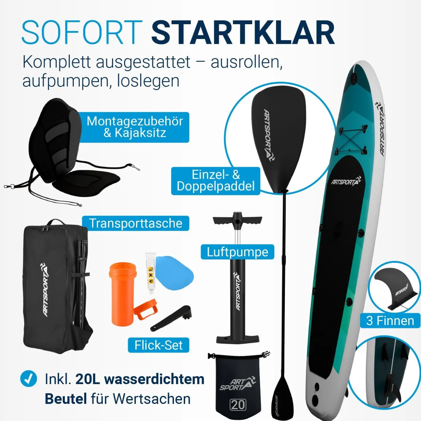 Stand Up Paddling Board mit Kajaksitz