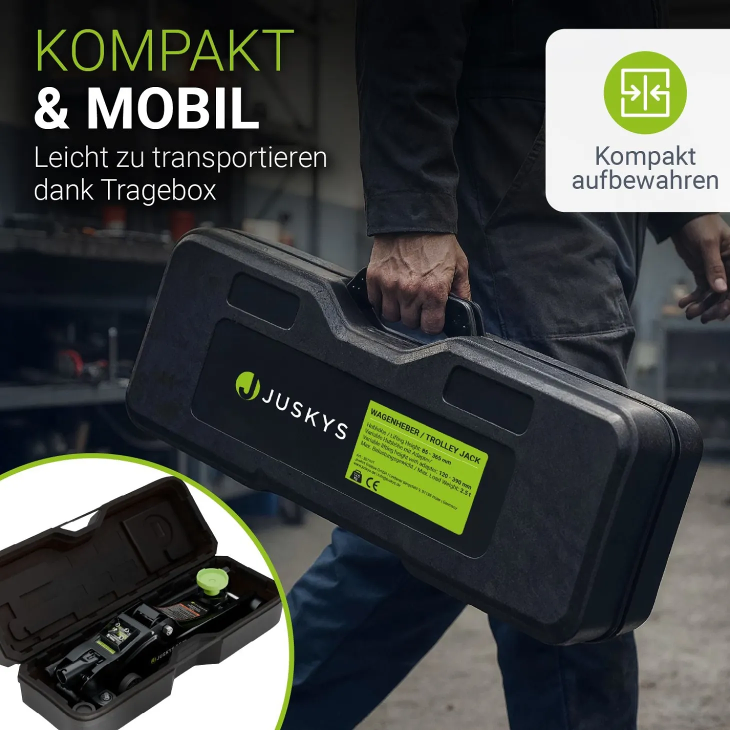 Wagenheber 2,5 t mit Transportbox
